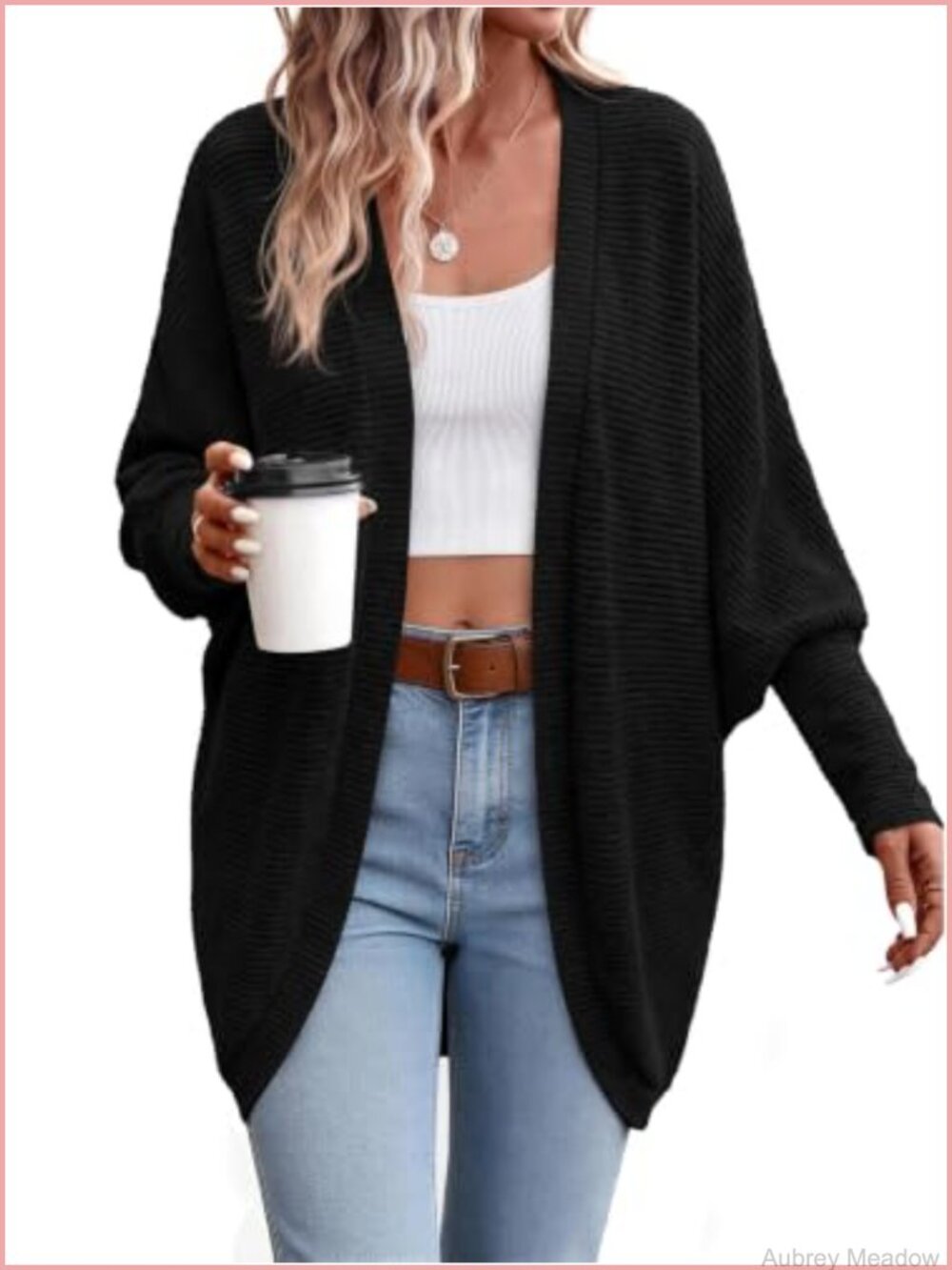 Batwing Long Sleeve Lightweight Ribbed Knit Cardigan Sweater for Women Shawl